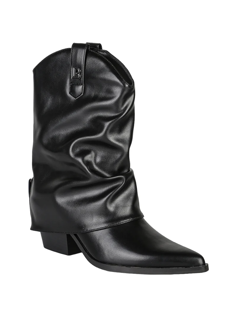 Stivaletti texani slouchy da donna con gambale a doppio strato - nero