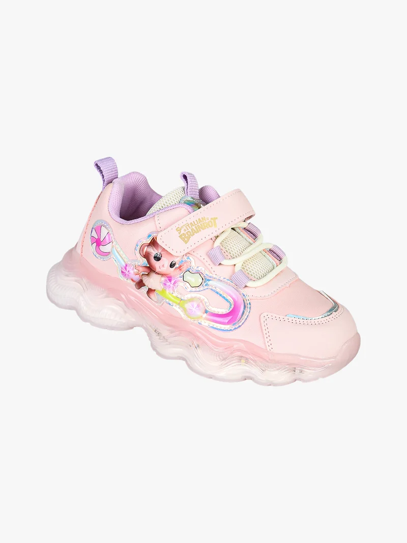 Sneakers da bambina con patch e luci con cinturino a strappo - rosa