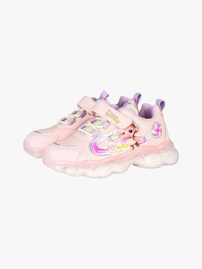 Sneakers da bambina con patch e luci con cinturino a strappo - rosa