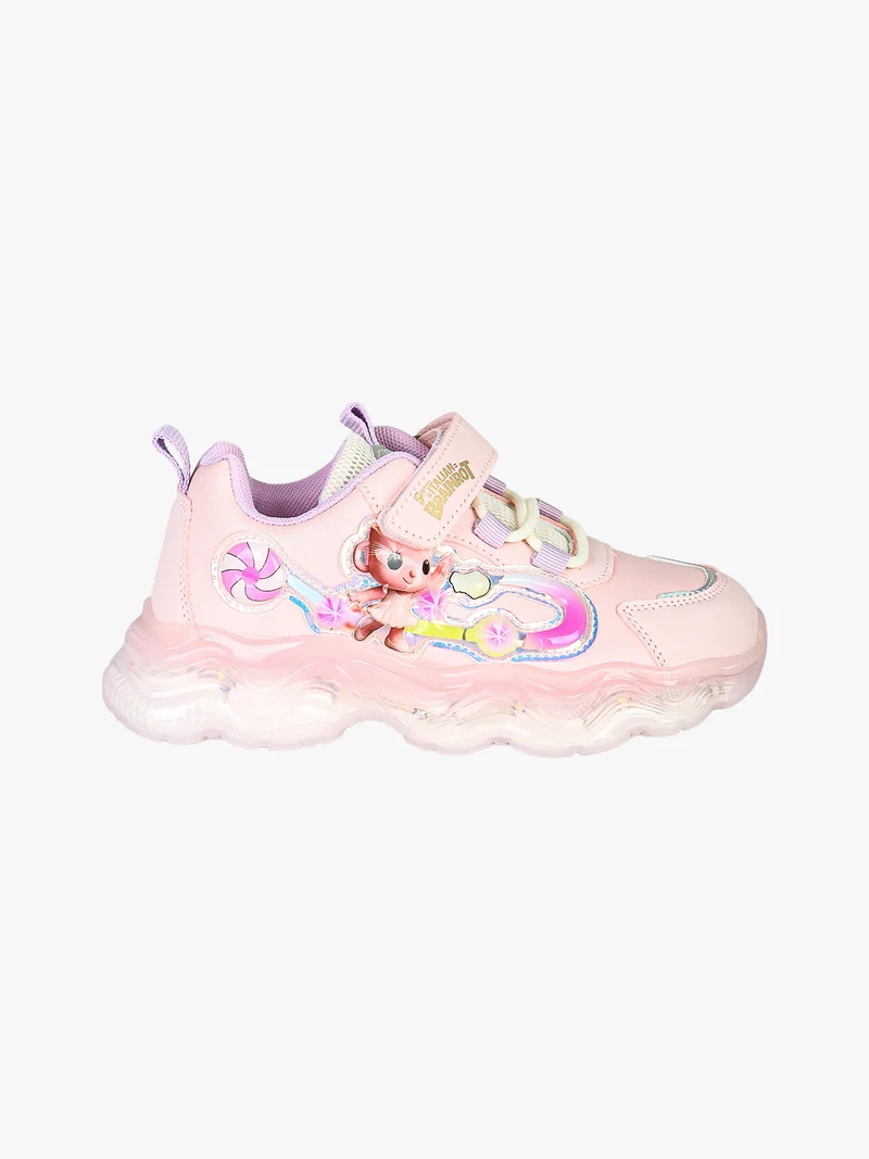 Sneakers da bambina con patch e luci con cinturino a strappo - rosa
