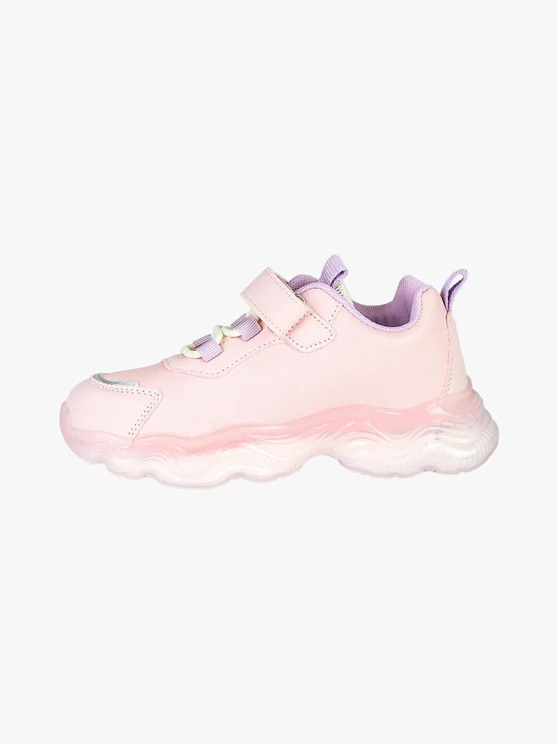 Sneakers da bambina con patch e luci con cinturino a strappo - rosa