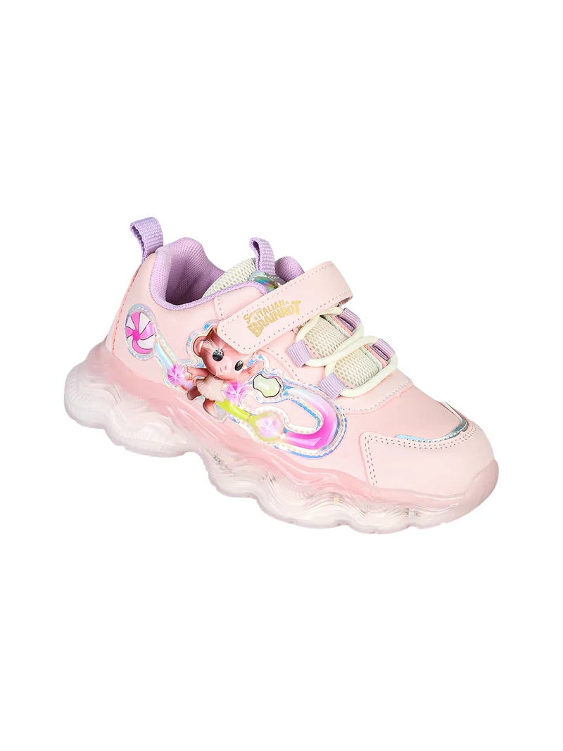 Sneakers da bambina con patch e luci con cinturino a strappo - rosa