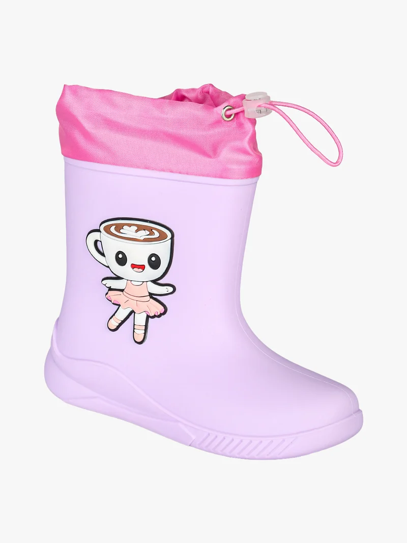 Stivali pioggia da bambina in gomma con patch - rosa