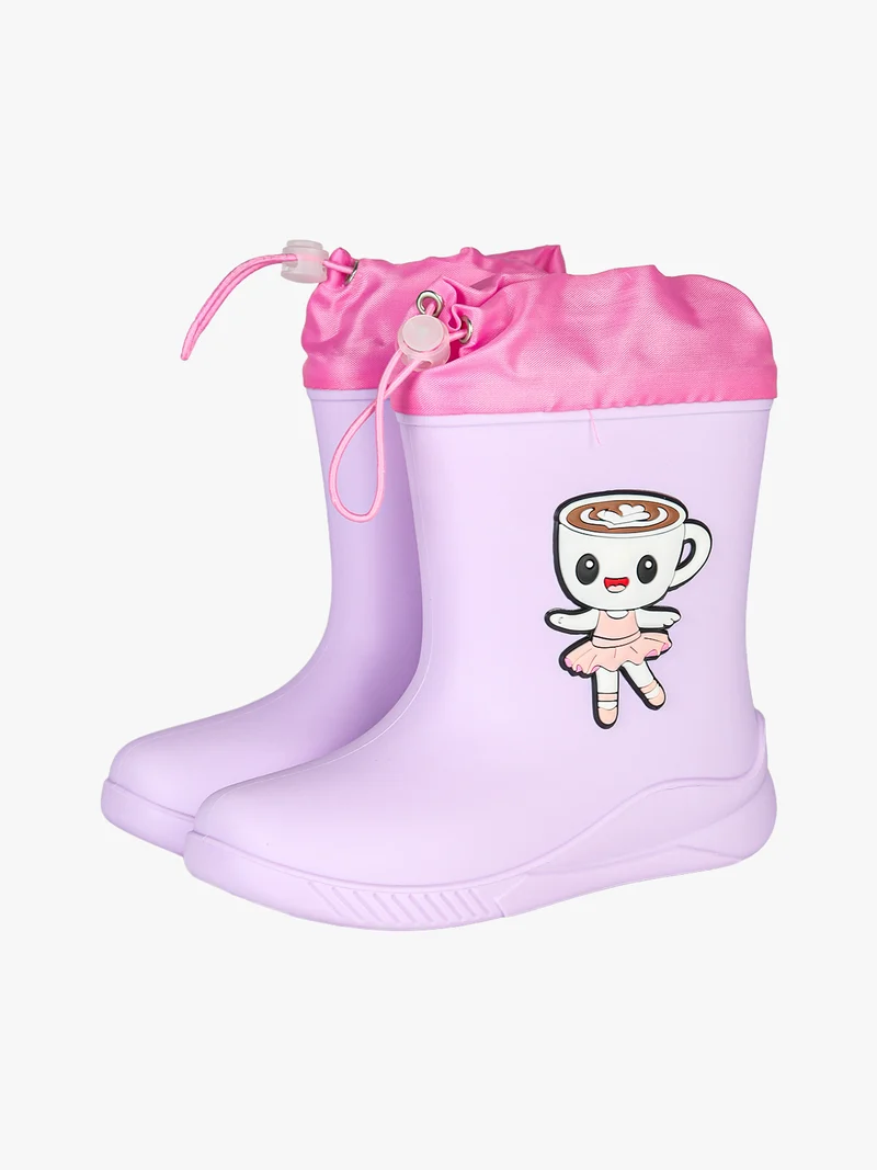 Stivali pioggia da bambina in gomma con patch - rosa