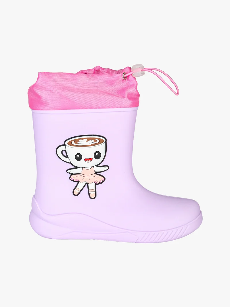 Stivali pioggia da bambina in gomma con patch - rosa