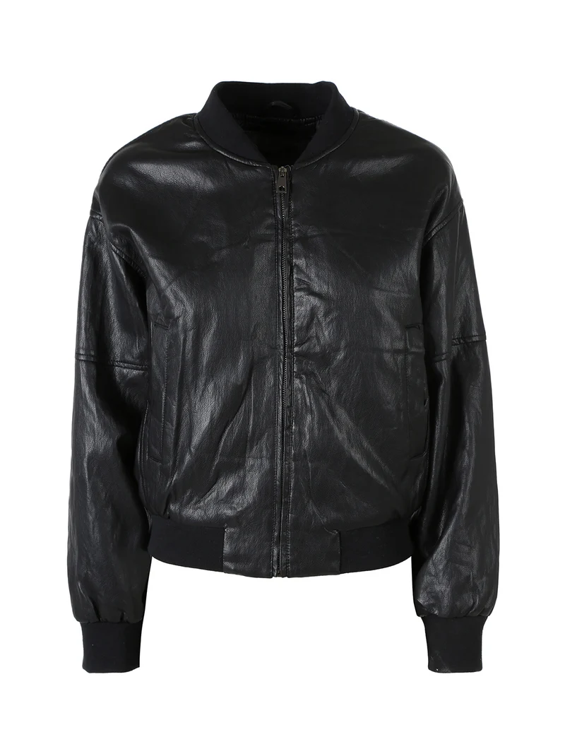 Giacca ecopelle da donna con zip - nero