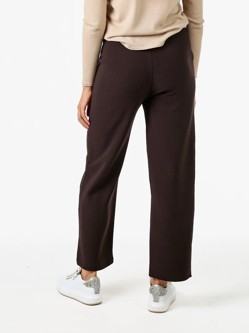Pantaloni donna a vita alta con interno felpato e bottoni decorativi dorati - moro