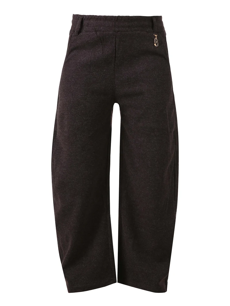 Pantaloni donna in feltro con elastico in vita - moro