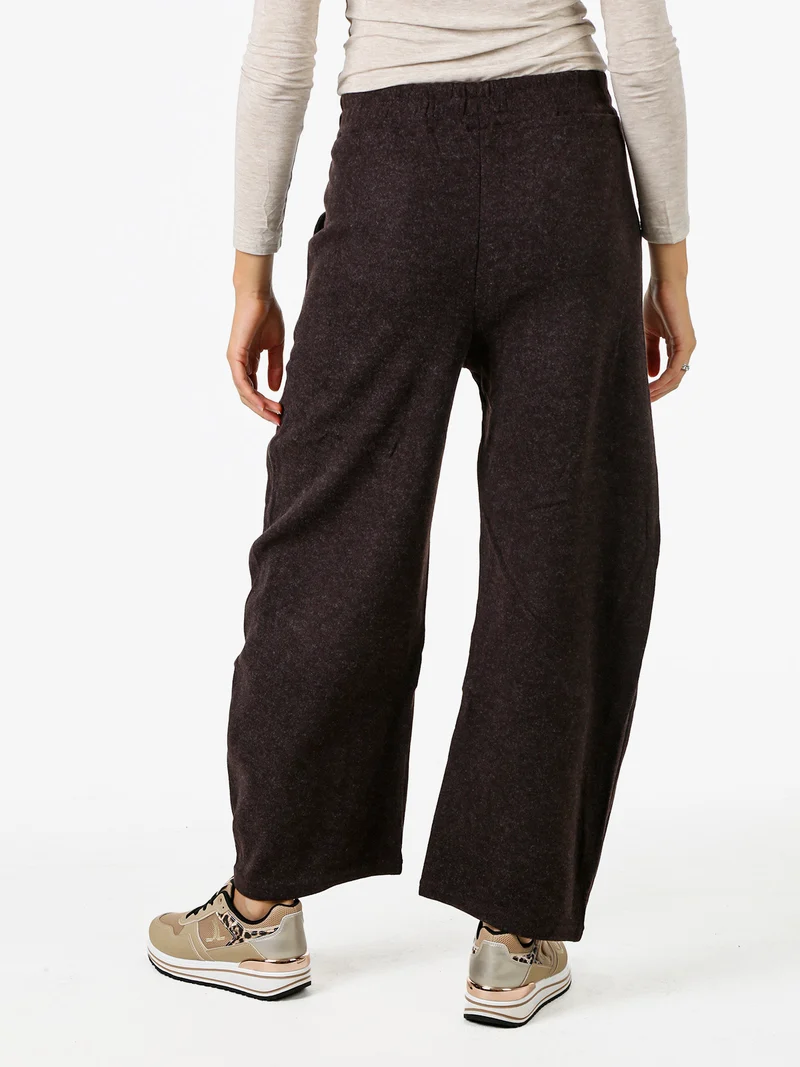 Pantaloni donna in feltro con elastico in vita - moro