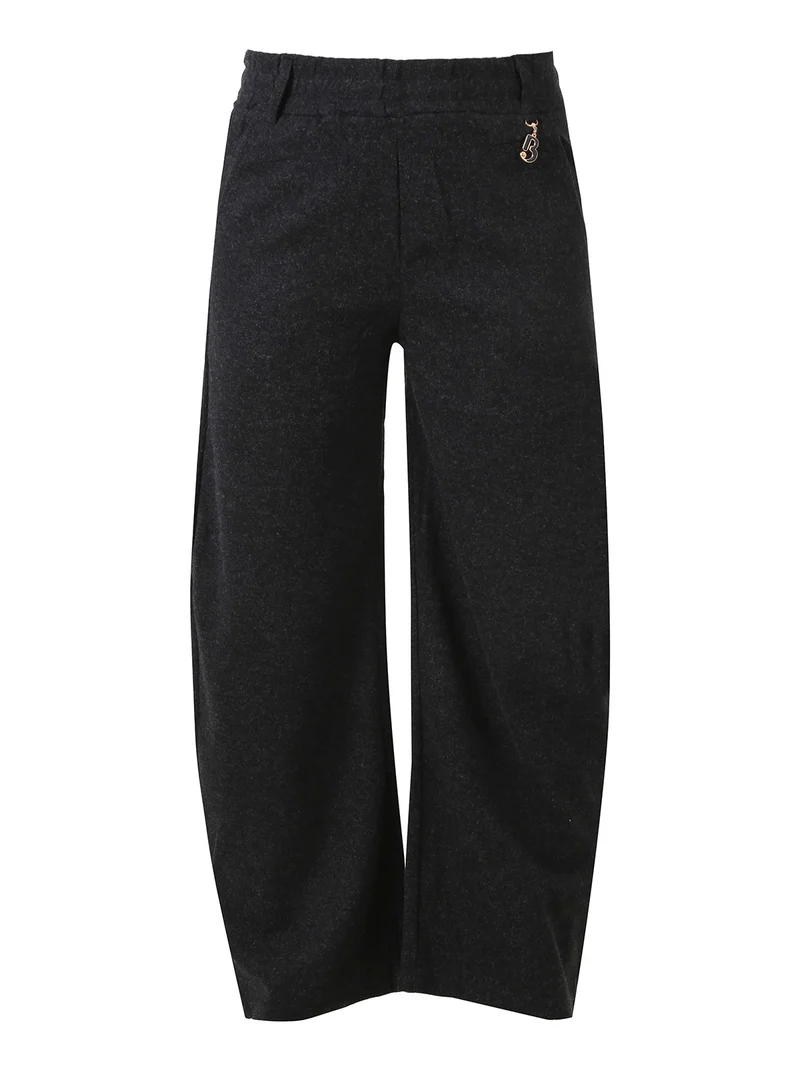 Pantaloni donna in feltro con elastico in vita - nero