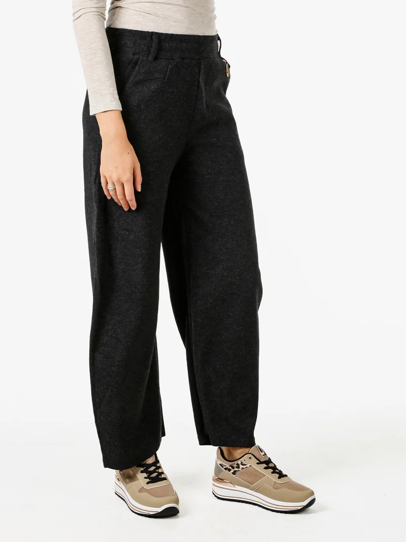 Pantaloni donna in feltro con elastico in vita - nero