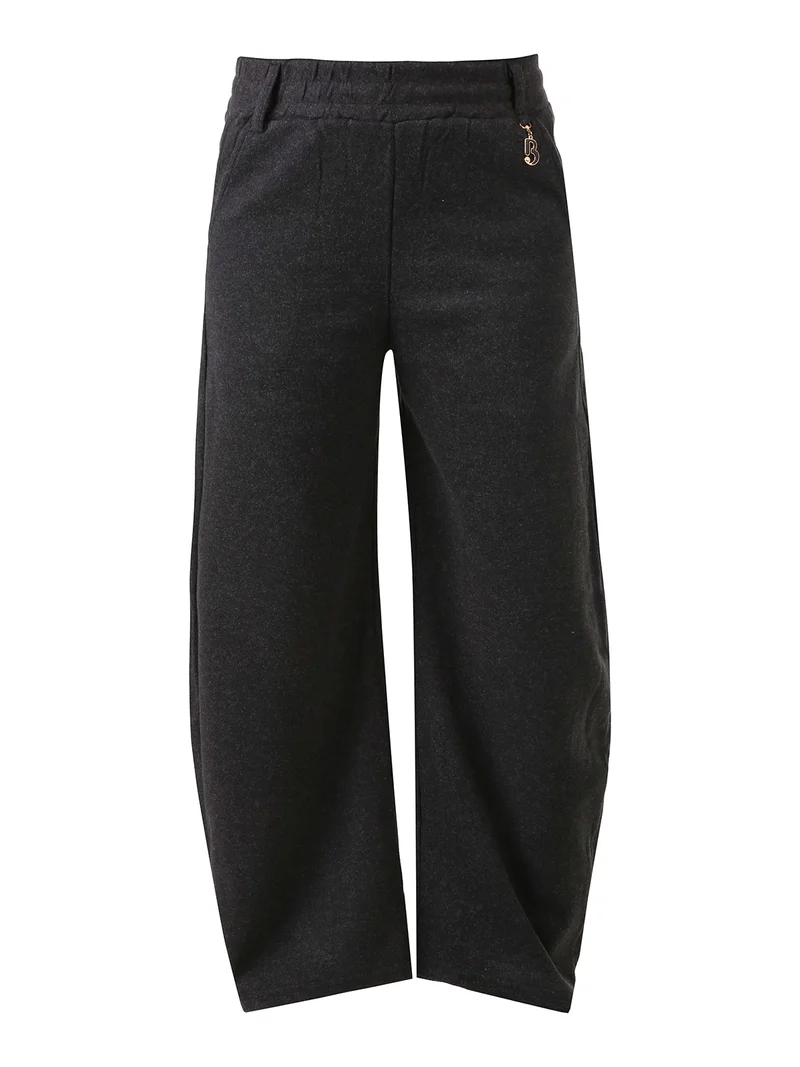 Pantaloni donna in feltro con elastico in vita - grigio scuro