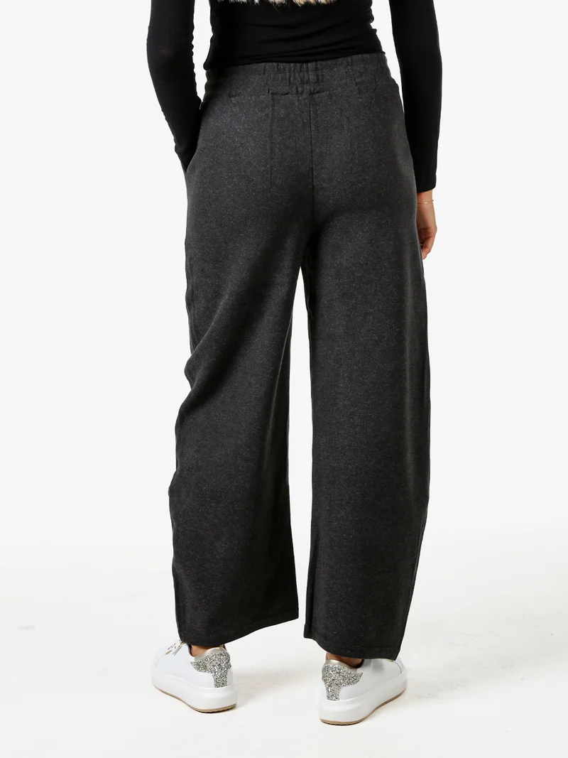 Pantaloni donna in feltro con elastico in vita - grigio scuro