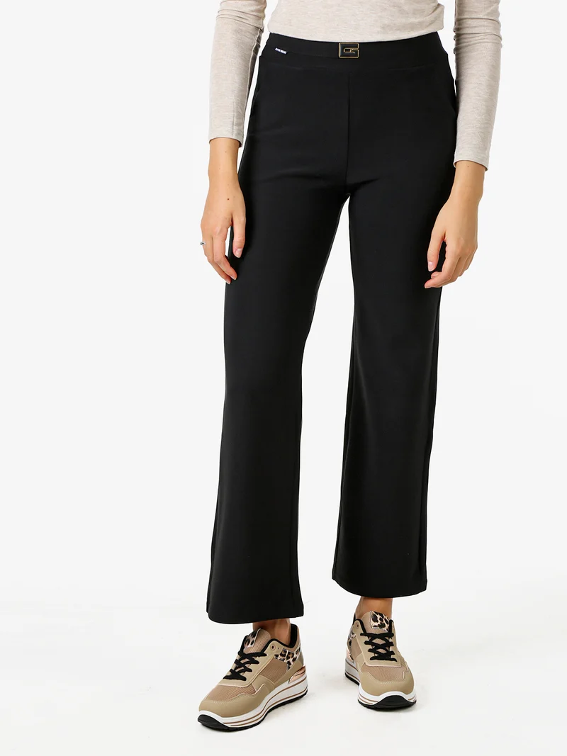Pantaloni donna elasticizzati a vita alta con dettaglio - nero