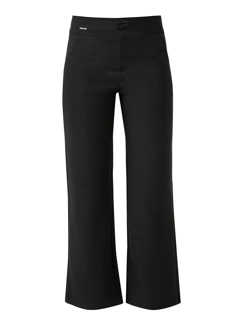 Pantaloni donna elasticizzati a vita alta con dettaglio - nero