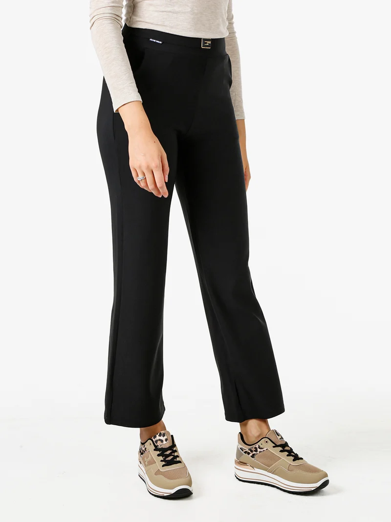 Pantaloni donna elasticizzati a vita alta con dettaglio - nero