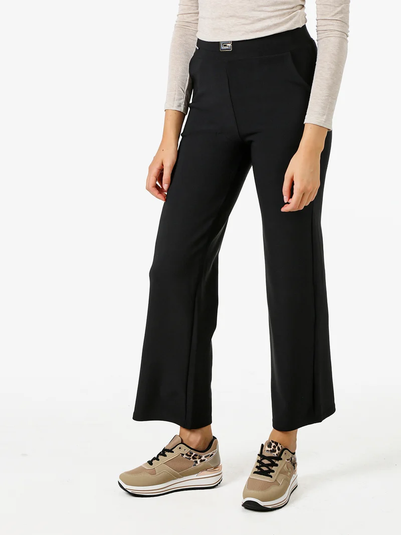 Pantaloni donna elasticizzati a vita alta con dettaglio - nero