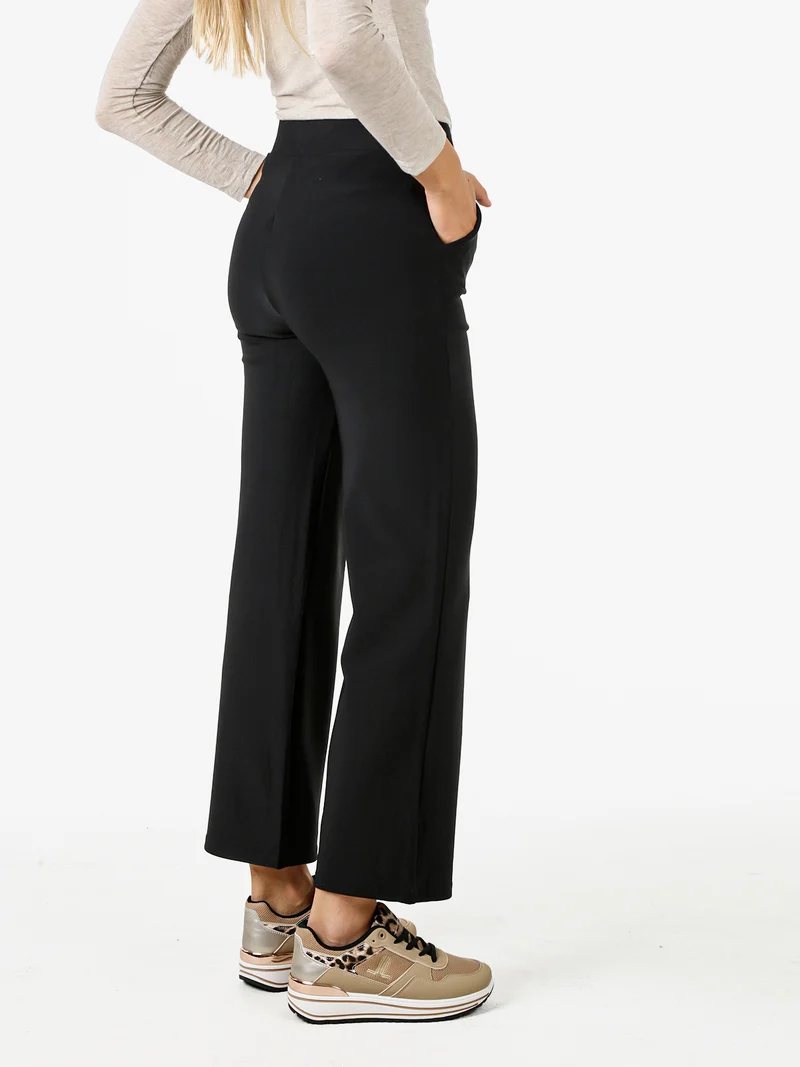 Pantaloni donna elasticizzati a vita alta con dettaglio - nero