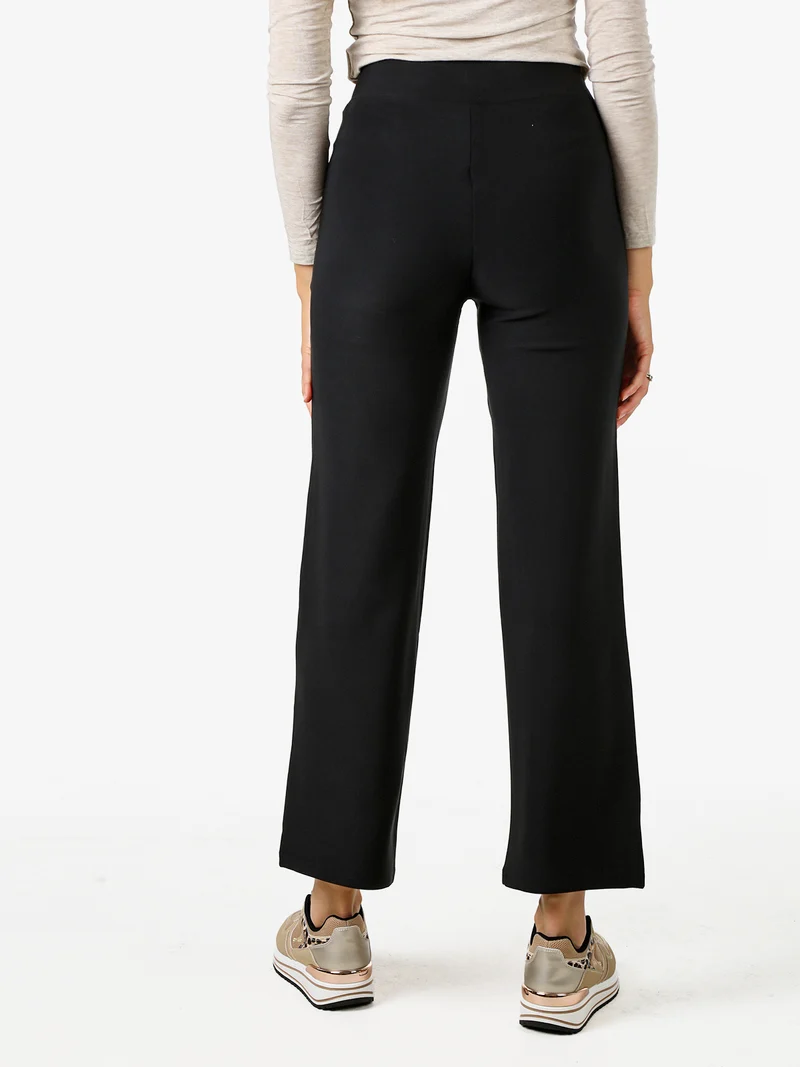 Pantaloni donna elasticizzati a vita alta con dettaglio - nero