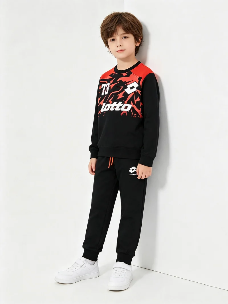 Completo tuta da bambino 2 pezzi con scollo tondo e interno in caldo cotone - nero