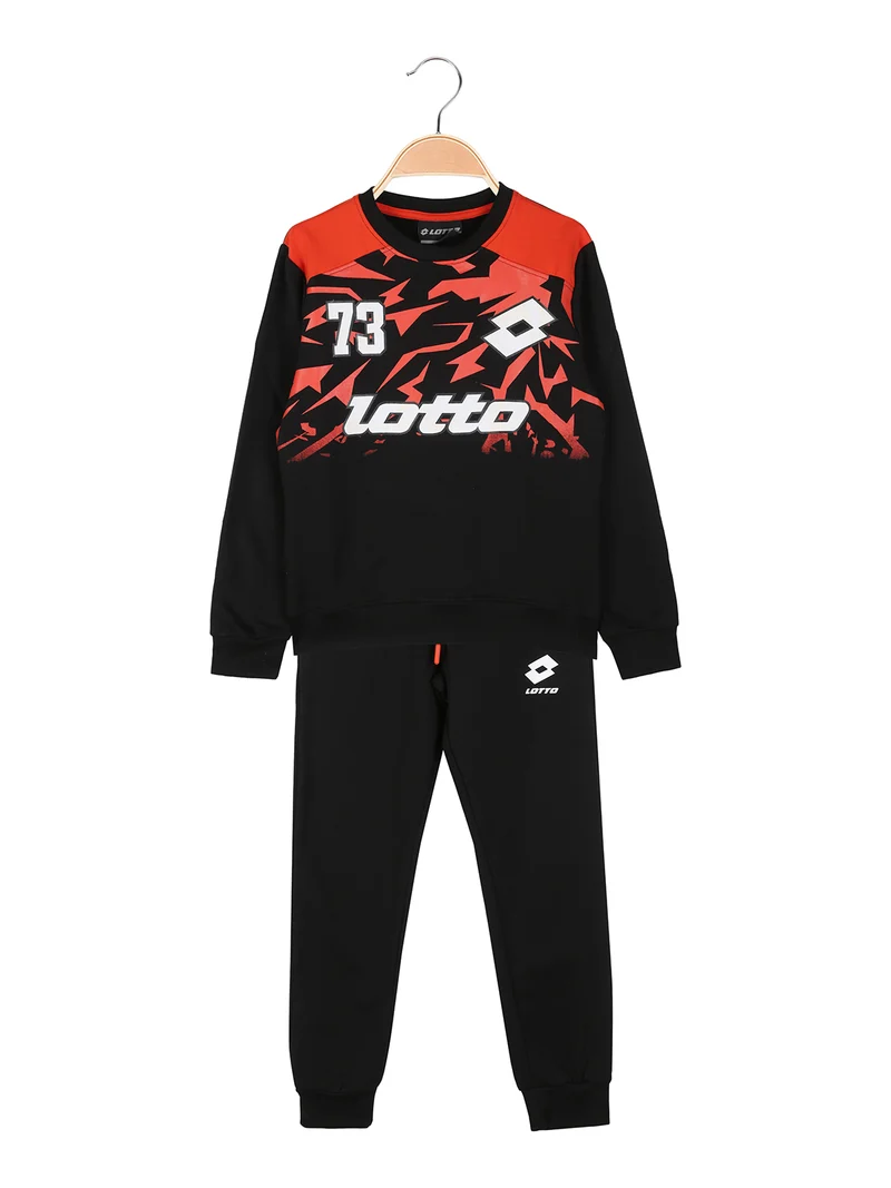 Completo tuta da bambino 2 pezzi con scollo tondo e interno in caldo cotone - nero