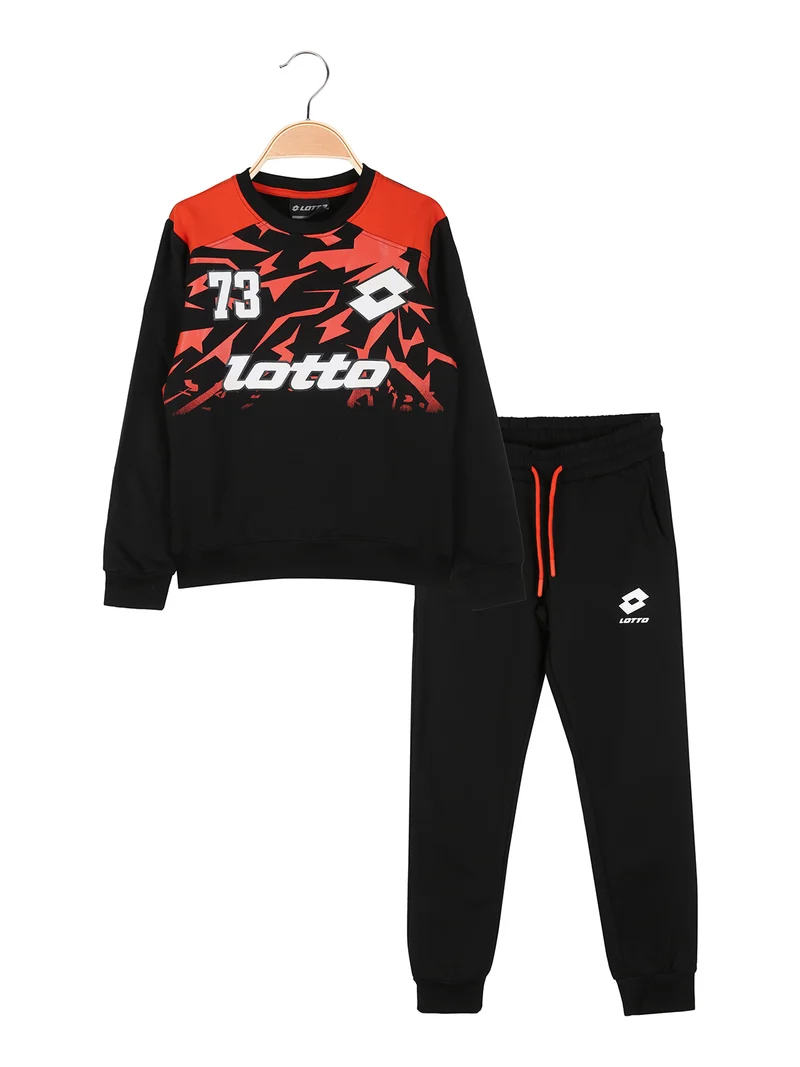 Completo tuta da bambino 2 pezzi con scollo tondo e interno in caldo cotone - nero