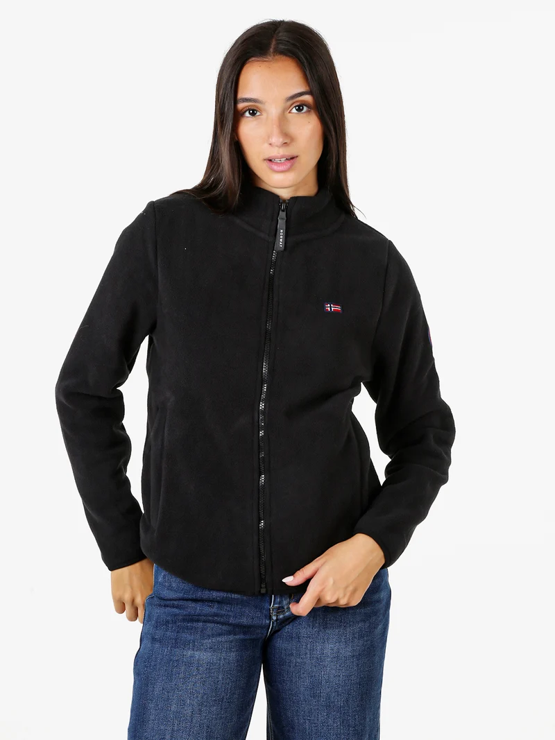 Felpa in pile da donna a collo alto con zip - nero