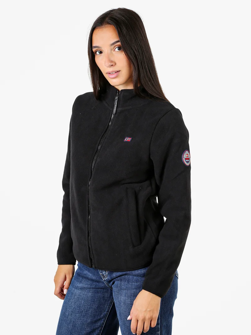 Felpa in pile da donna a collo alto con zip - nero