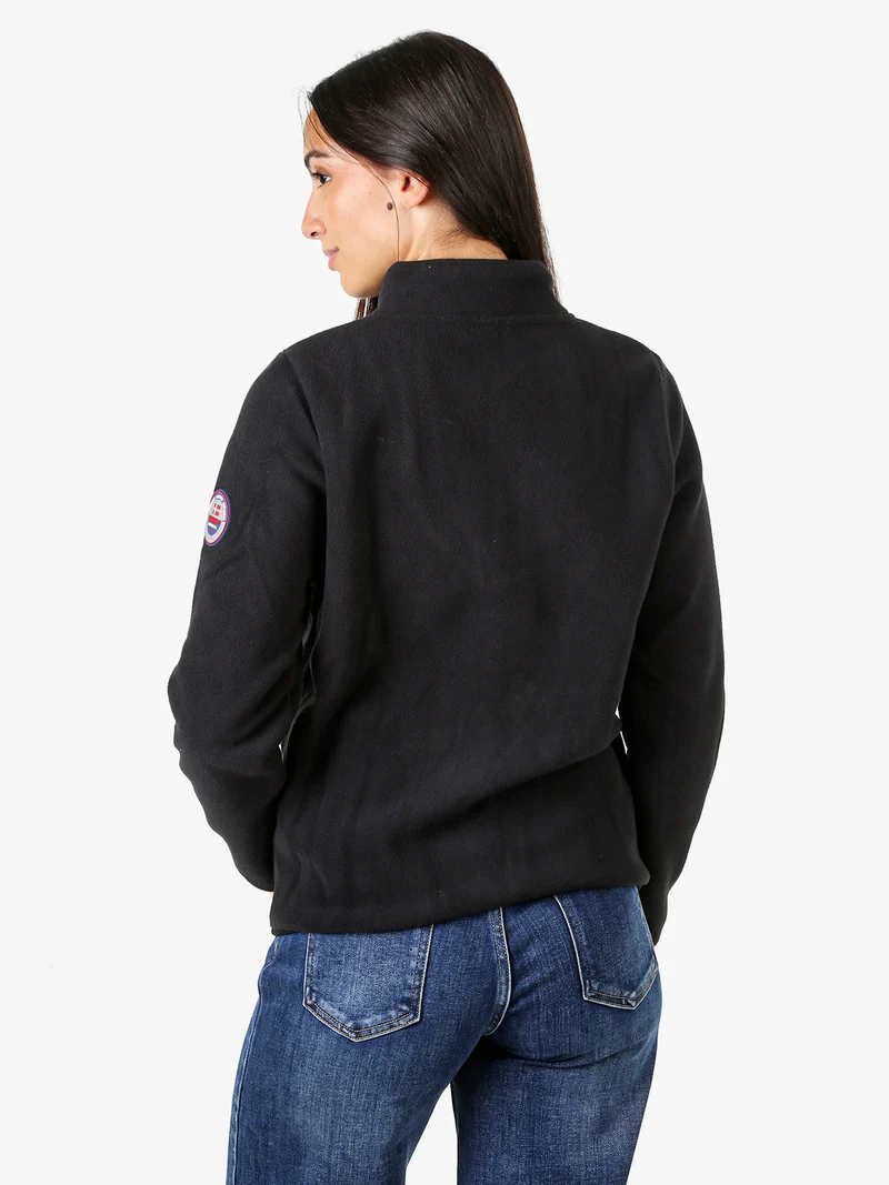 Felpa in pile da donna a collo alto con zip - nero