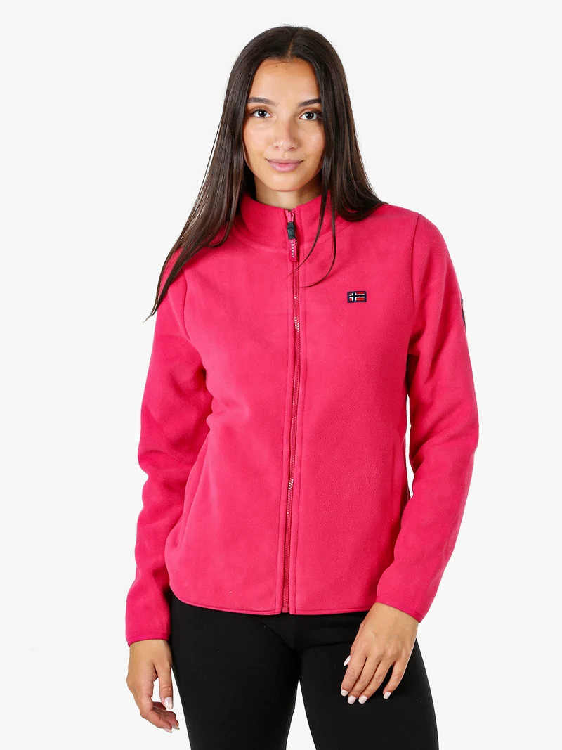 Felpa in pile da donna a collo alto con zip - fucsia