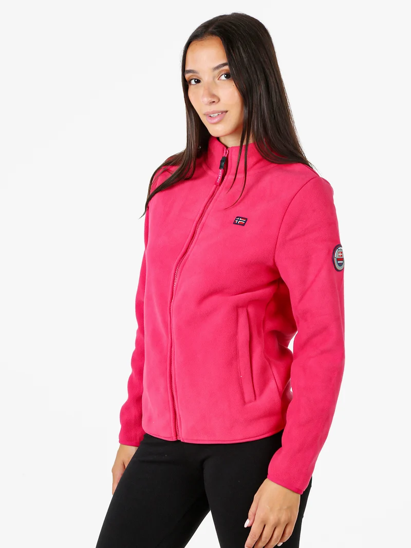 Felpa in pile da donna a collo alto con zip - fucsia