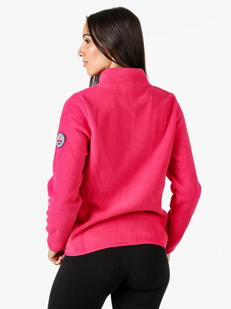 Felpa in pile da donna a collo alto con zip - fucsia