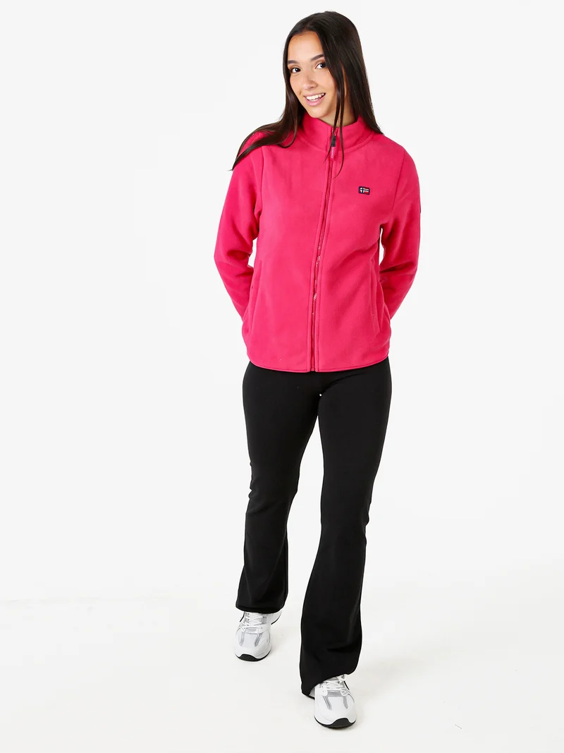 Felpa in pile da donna a collo alto con zip - fucsia