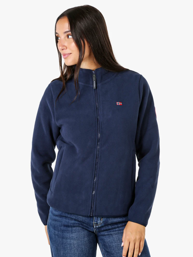 Felpa in pile da donna a collo alto con zip - blu scuro