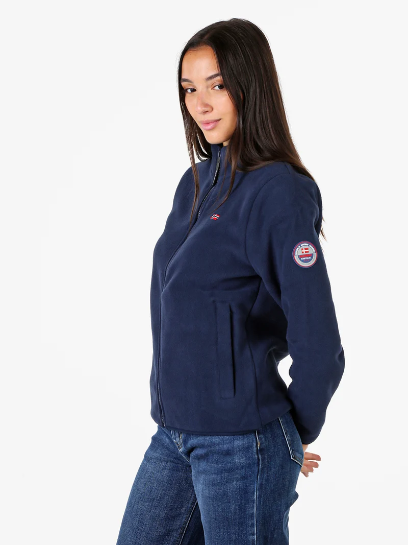 Felpa in pile da donna a collo alto con zip - blu scuro
