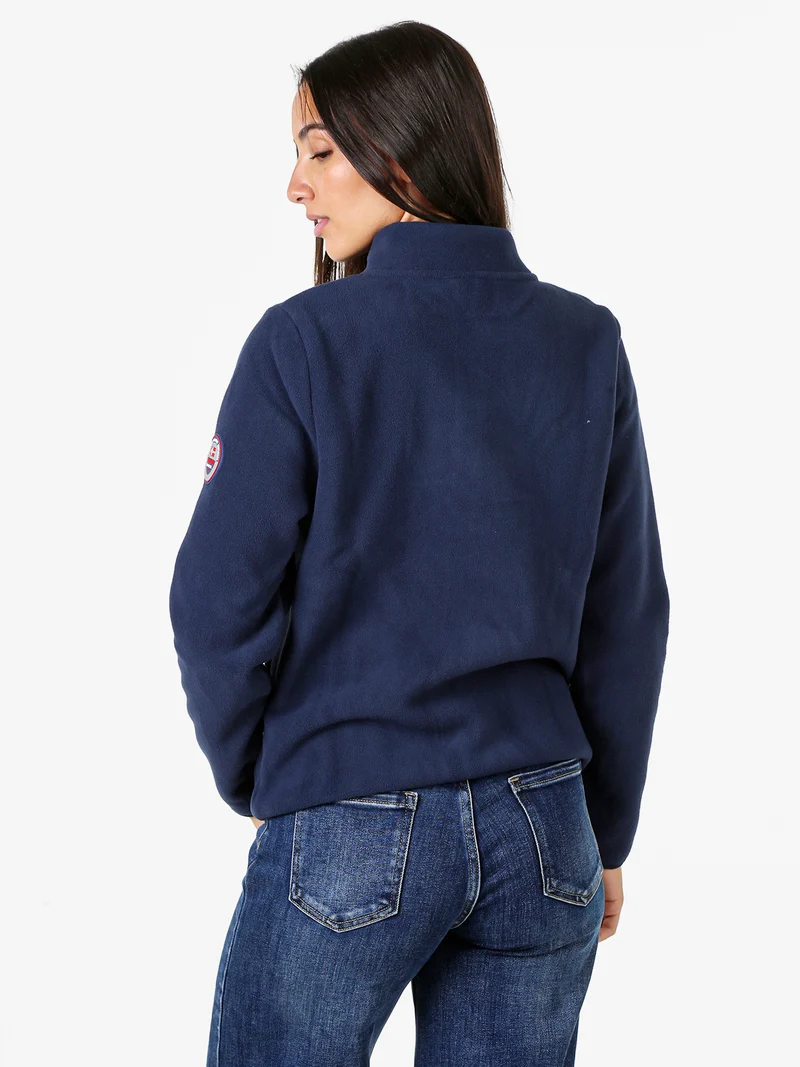 Felpa in pile da donna a collo alto con zip - blu scuro