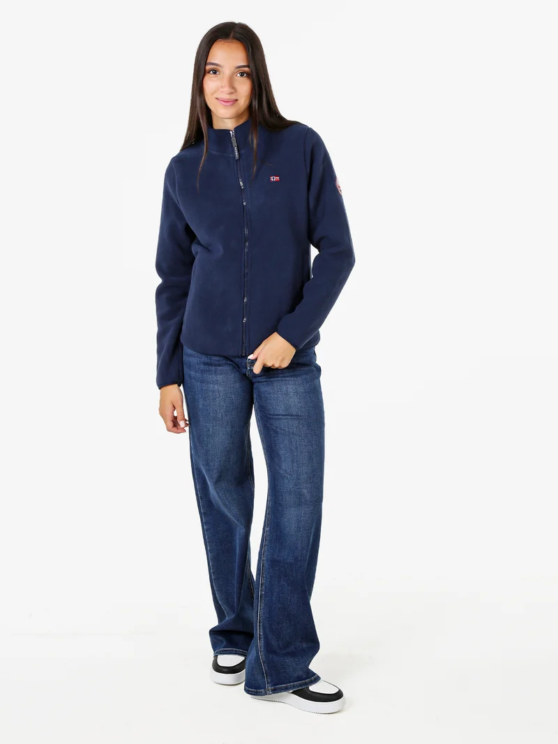 Felpa in pile da donna a collo alto con zip - blu scuro