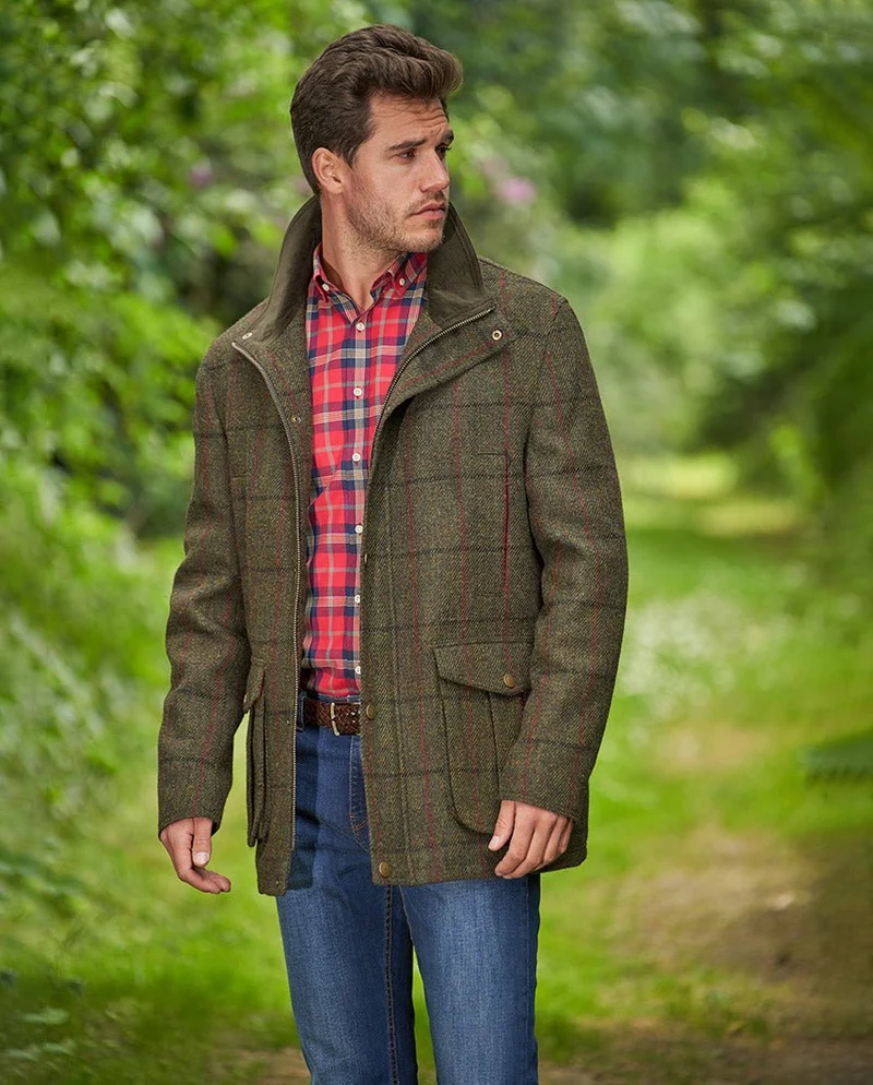 Herren Fieldjacket "Bristol" aus Harris Tweed in green overcheck