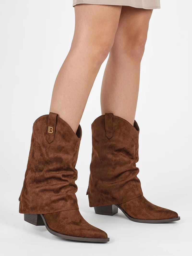 Stivaletti texani slouchy da donna con gambale a doppio strato - moro