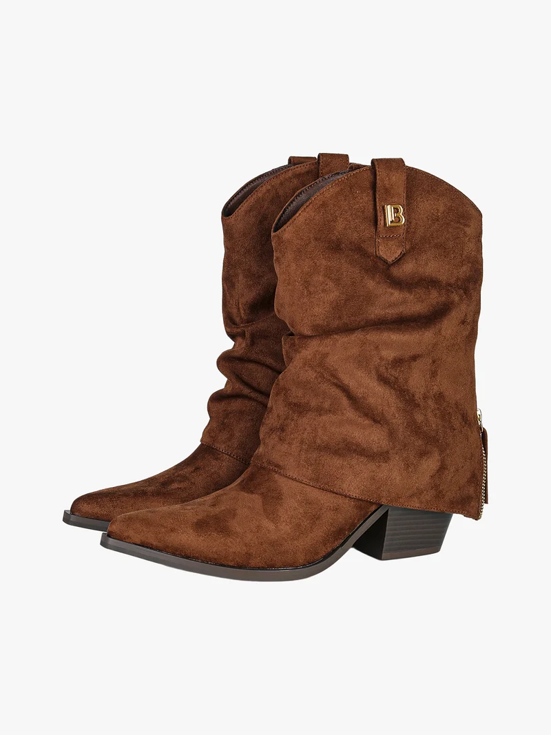 Stivaletti texani slouchy da donna con gambale a doppio strato - moro