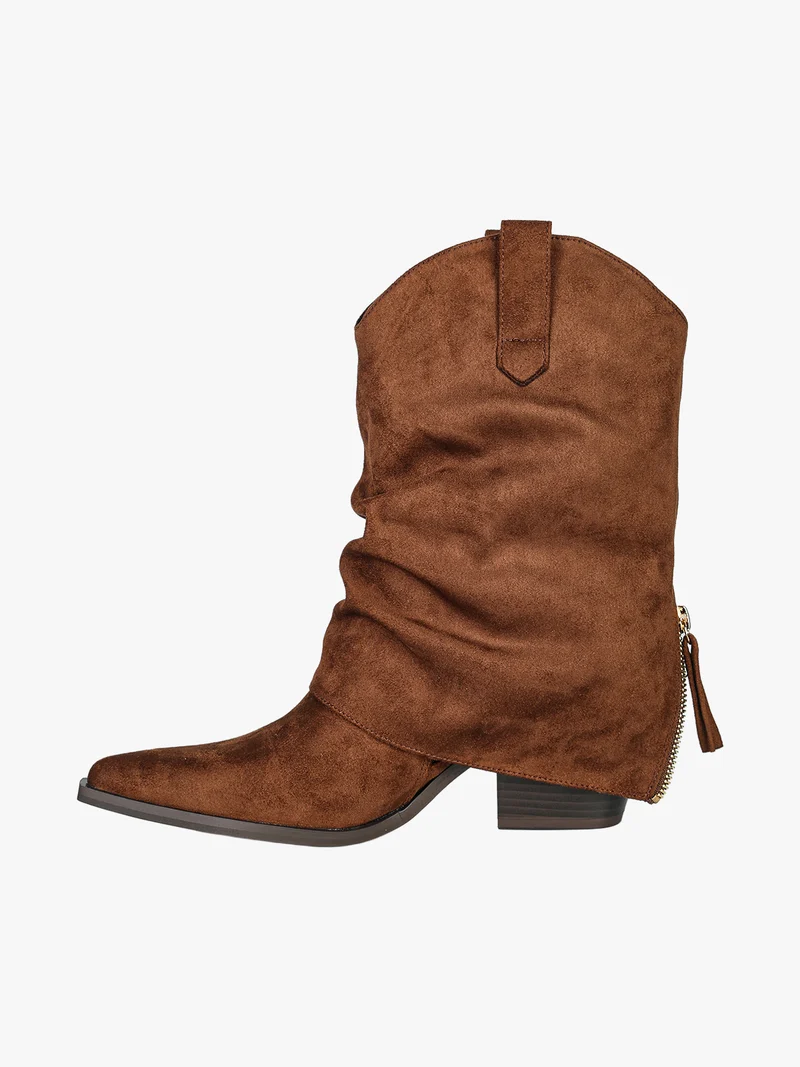 Stivaletti texani slouchy da donna con gambale a doppio strato - moro