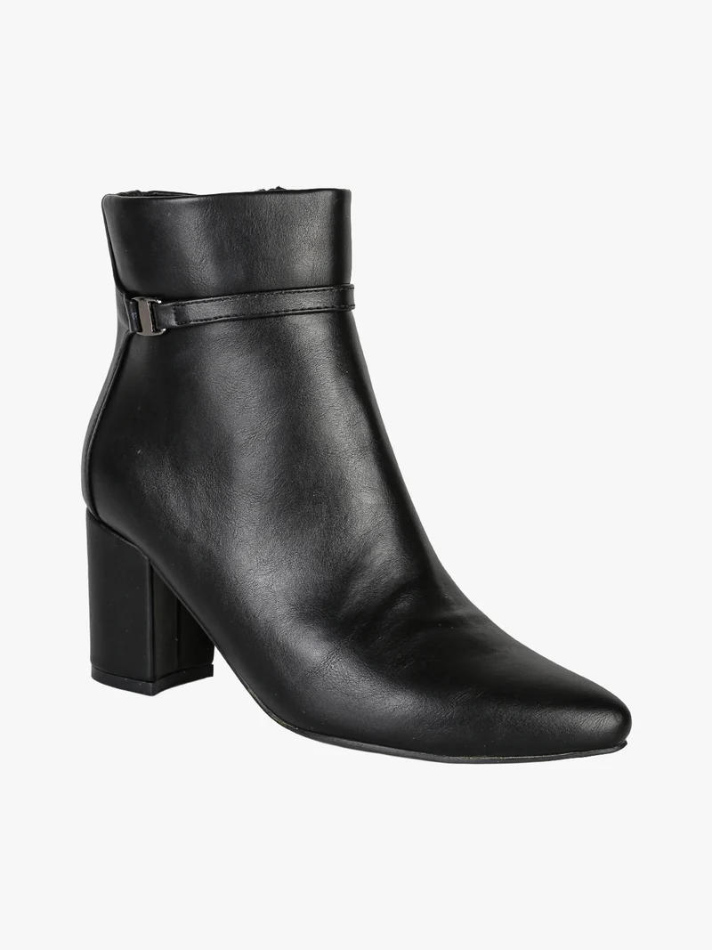 Tronchetti donna a punta con tacco largo e cinturino decorativo - nero