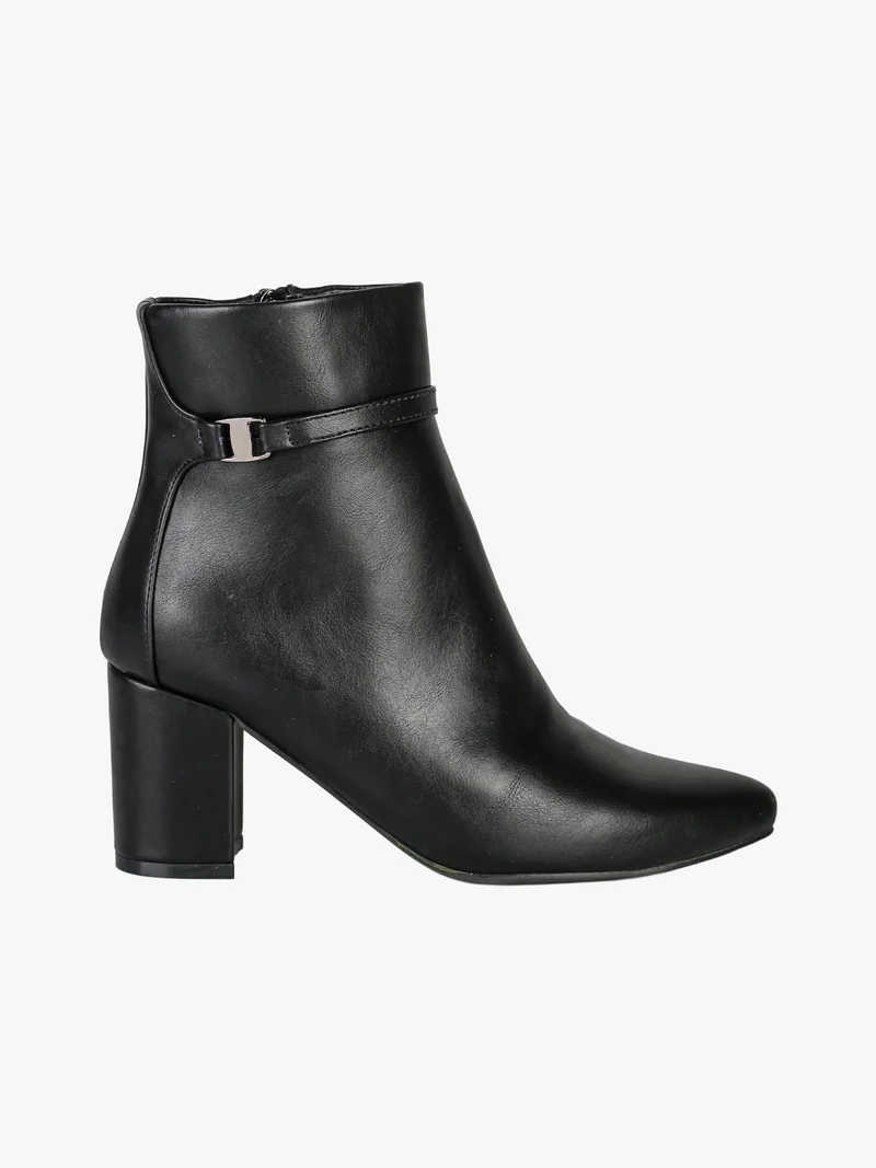 Tronchetti donna a punta con tacco largo e cinturino decorativo - nero