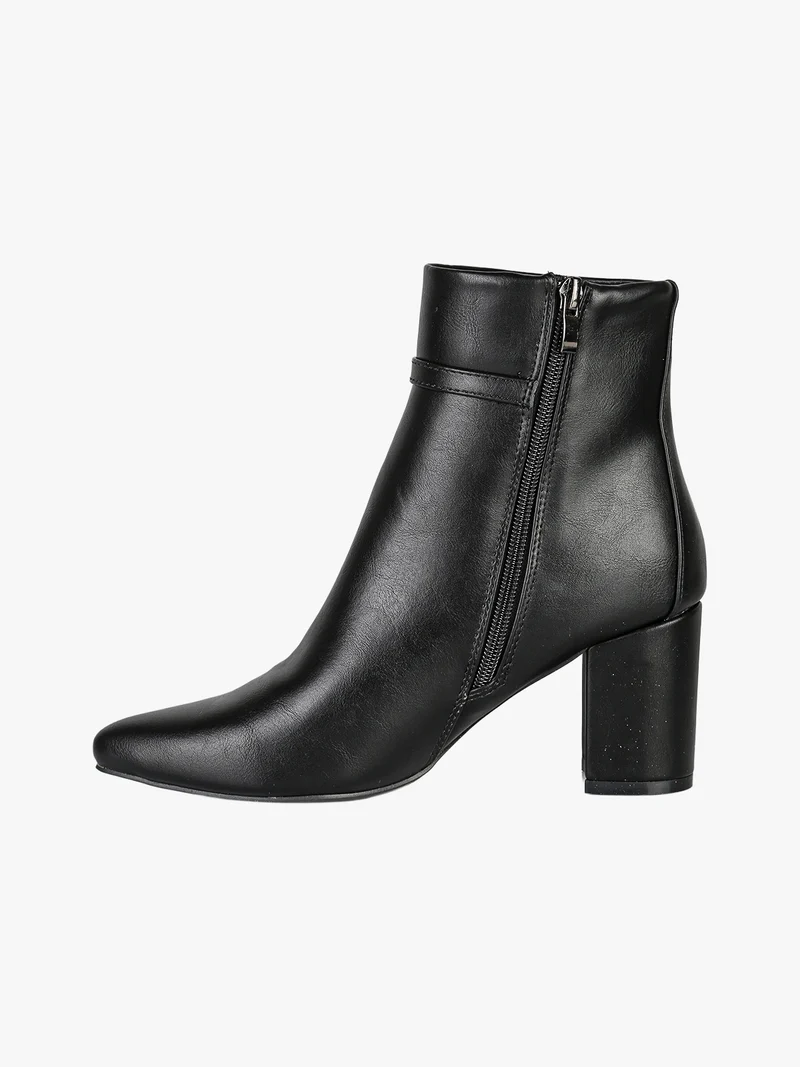 Tronchetti donna a punta con tacco largo e cinturino decorativo - nero