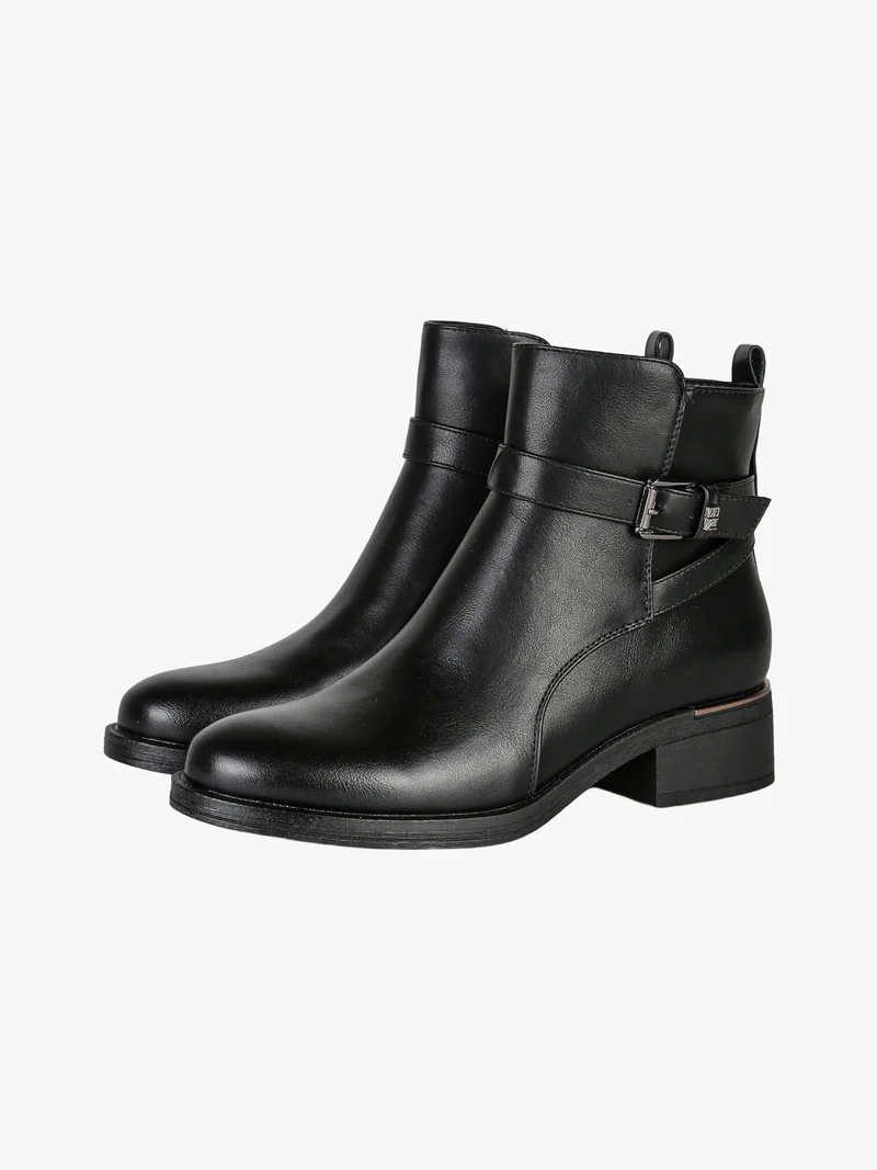 Stivaletti donna in ecopelle con fibbia decorativa e tacco basso - nero