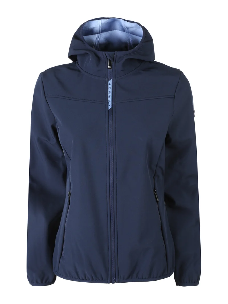 Giacca a vento da donna impermeabile con cappuccio e interno in micropile - blu scuro