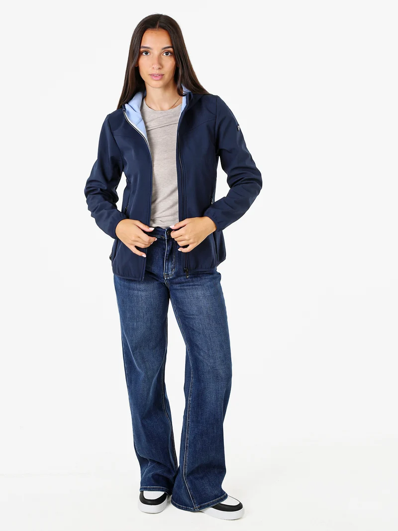 Giacca a vento da donna impermeabile con cappuccio e interno in micropile - blu scuro
