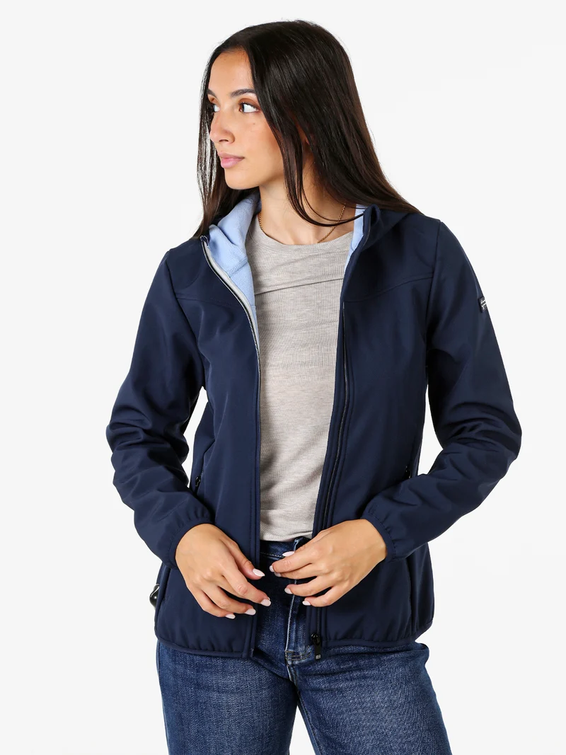 Giacca a vento da donna impermeabile con cappuccio e interno in micropile - blu scuro