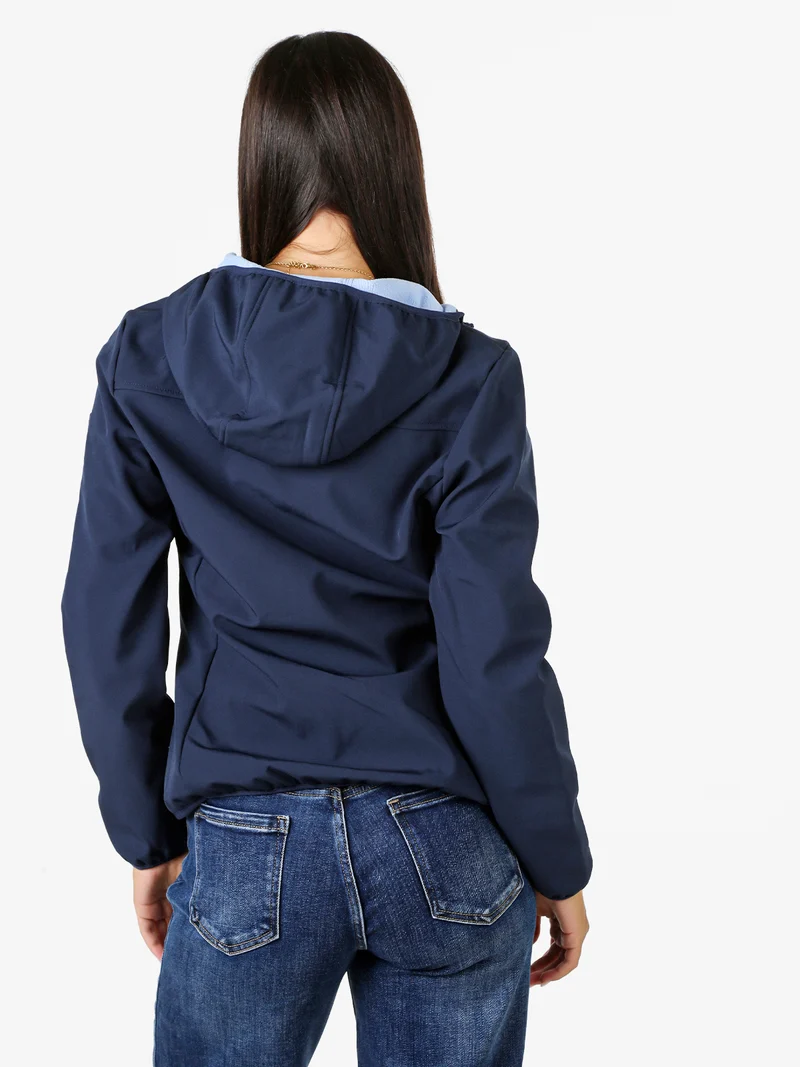 Giacca a vento da donna impermeabile con cappuccio e interno in micropile - blu scuro