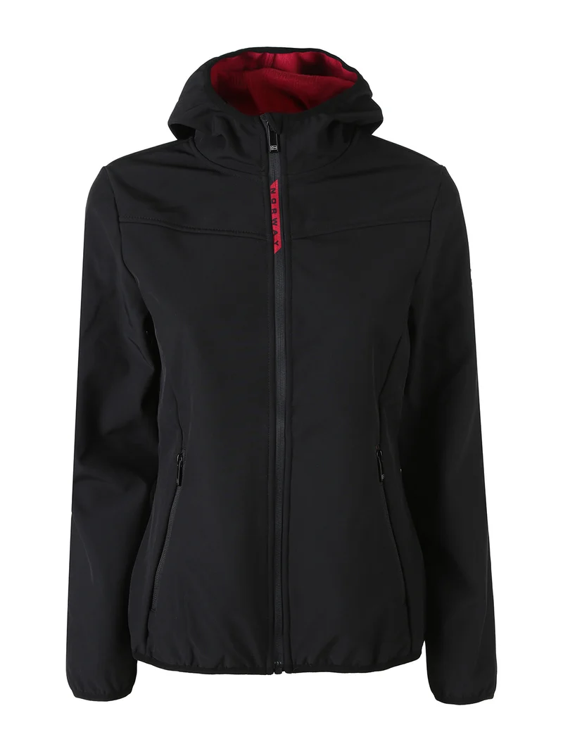 Giacca a vento da donna impermeabile con cappuccio e interno in micropile - nero